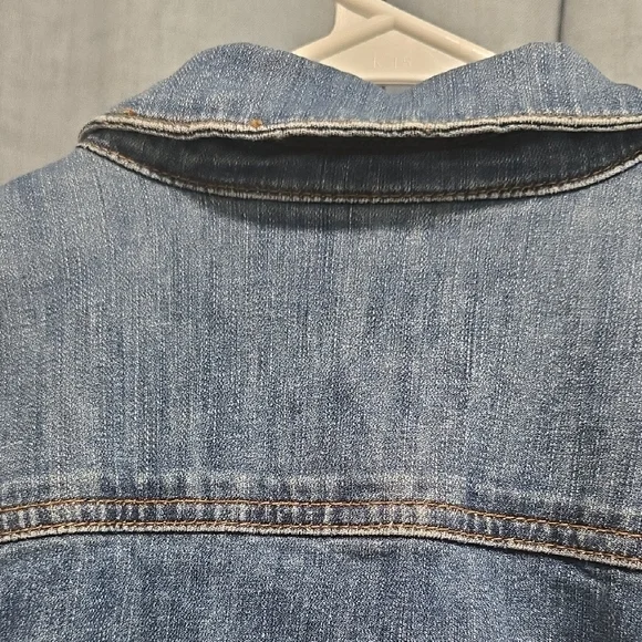 Kut from the Kloth Womens Blue Jean Jacket Large Distressed - Picture 10 of 14